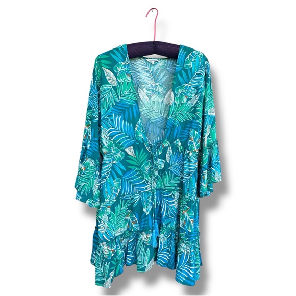 blue island Other - Blue Island Blue/Green Tropical Print Swimsuit   Coverup Dress Size 2X
